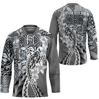 Aloha Vintage Plumeria Hawaiian Tapa Pattern Hockey Jersey Gray Hawaiian Tapa Pattern LT9 - Polynesian Pride