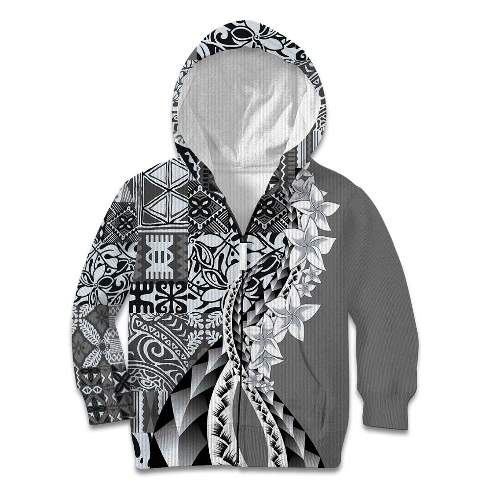 Aloha Vintage Plumeria Hawaiian Tapa Pattern Kid Hoodie Gray Hawaiian Tapa Pattern - Polynesian Pride