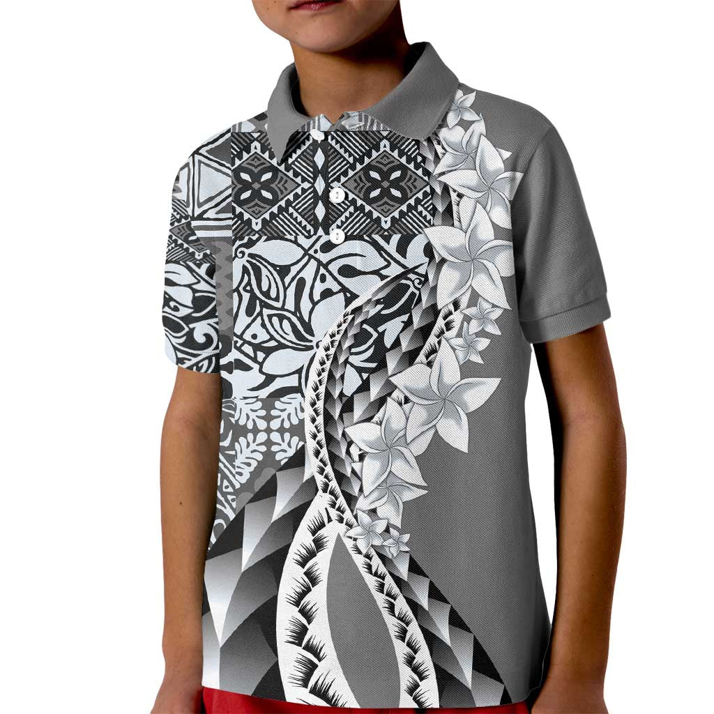 Aloha Vintage Plumeria Hawaiian Tapa Pattern Kid Polo Shirt Gray Hawaiian Tapa Pattern - Polynesian Pride