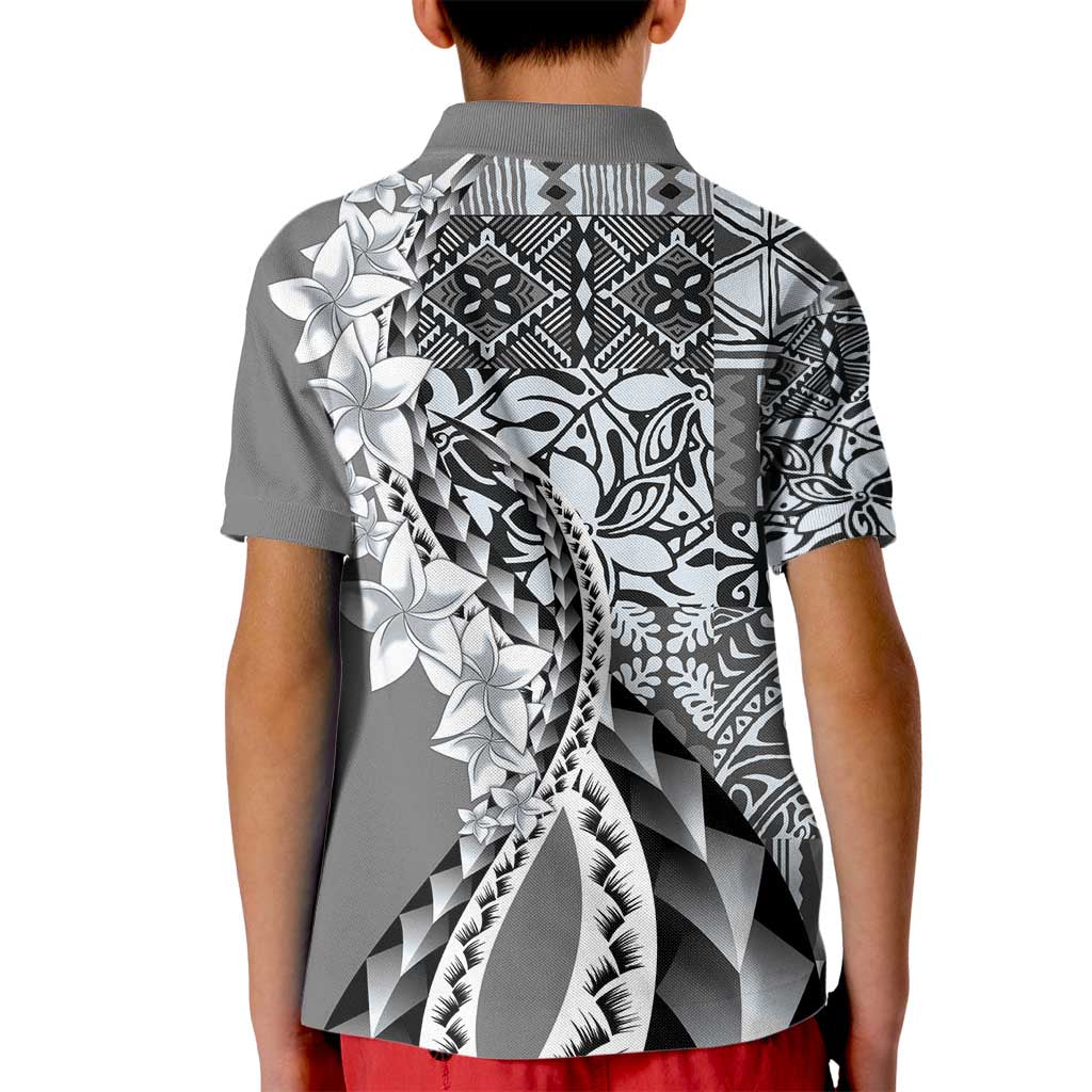Aloha Vintage Plumeria Hawaiian Tapa Pattern Kid Polo Shirt Gray Hawaiian Tapa Pattern - Polynesian Pride