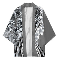 Aloha Vintage Plumeria Hawaiian Tapa Pattern Kimono Gray Hawaiian Tapa Pattern - Polynesian Pride