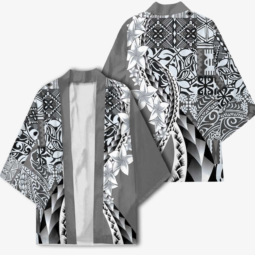 Aloha Vintage Plumeria Hawaiian Tapa Pattern Kimono Gray Hawaiian Tapa Pattern - Polynesian Pride