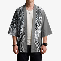 Aloha Vintage Plumeria Hawaiian Tapa Pattern Kimono Gray Hawaiian Tapa Pattern - Polynesian Pride