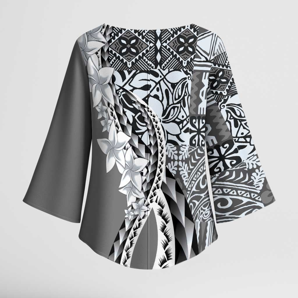 Aloha Vintage Plumeria Hawaiian Tapa Pattern Kimono Sleeve Blouse Gray Hawaiian Tapa Pattern LT9 - Polynesian Pride