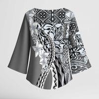 Aloha Vintage Plumeria Hawaiian Tapa Pattern Kimono Sleeve Blouse Gray Hawaiian Tapa Pattern LT9 - Polynesian Pride