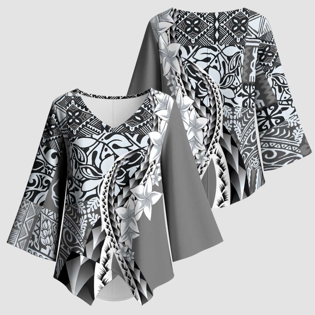 Aloha Vintage Plumeria Hawaiian Tapa Pattern Kimono Sleeve Blouse Gray Hawaiian Tapa Pattern LT9 - Polynesian Pride
