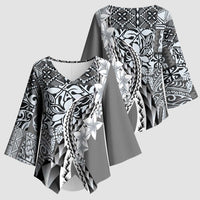 Aloha Vintage Plumeria Hawaiian Tapa Pattern Kimono Sleeve Blouse Gray Hawaiian Tapa Pattern LT9 - Polynesian Pride