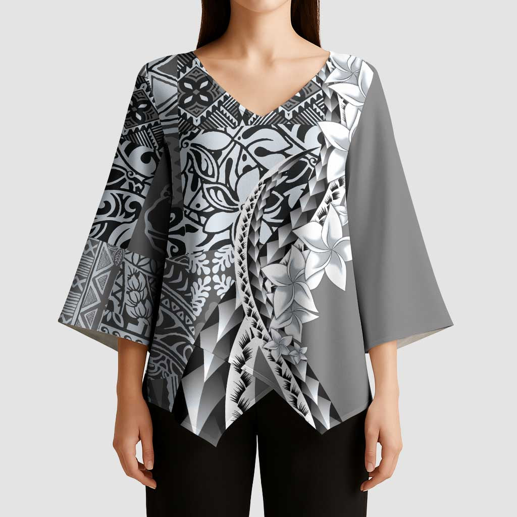 Aloha Vintage Plumeria Hawaiian Tapa Pattern Kimono Sleeve Blouse Gray Hawaiian Tapa Pattern LT9 - Polynesian Pride