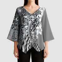 Aloha Vintage Plumeria Hawaiian Tapa Pattern Kimono Sleeve Blouse Gray Hawaiian Tapa Pattern LT9 - Polynesian Pride
