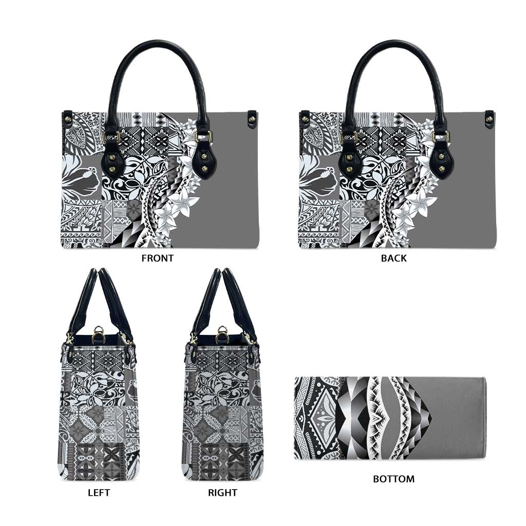Aloha Vintage Plumeria Hawaiian Tapa Pattern Leather Bag Gray Hawaiian Tapa Pattern - Polynesian Pride