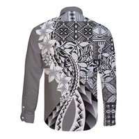 Aloha Vintage Plumeria Hawaiian Tapa Pattern Long Sleeve Button Shirt Gray Hawaiian Tapa Pattern LT9 - Polynesian Pride