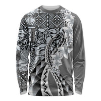 Aloha Vintage Plumeria Hawaiian Tapa Pattern Long Sleeve Shirt Gray Hawaiian Tapa Pattern LT9 Unisex Gray - Polynesian Pride