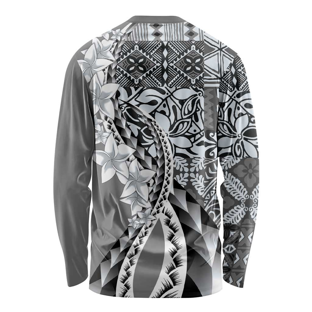 Aloha Vintage Plumeria Hawaiian Tapa Pattern Long Sleeve Shirt Gray Hawaiian Tapa Pattern LT9 - Polynesian Pride