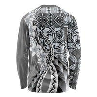 Aloha Vintage Plumeria Hawaiian Tapa Pattern Long Sleeve Shirt Gray Hawaiian Tapa Pattern LT9 - Polynesian Pride