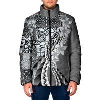 Aloha Vintage Plumeria Hawaiian Tapa Pattern Padded Jacket Gray Hawaiian Tapa Pattern LT9 Men Gray - Polynesian Pride