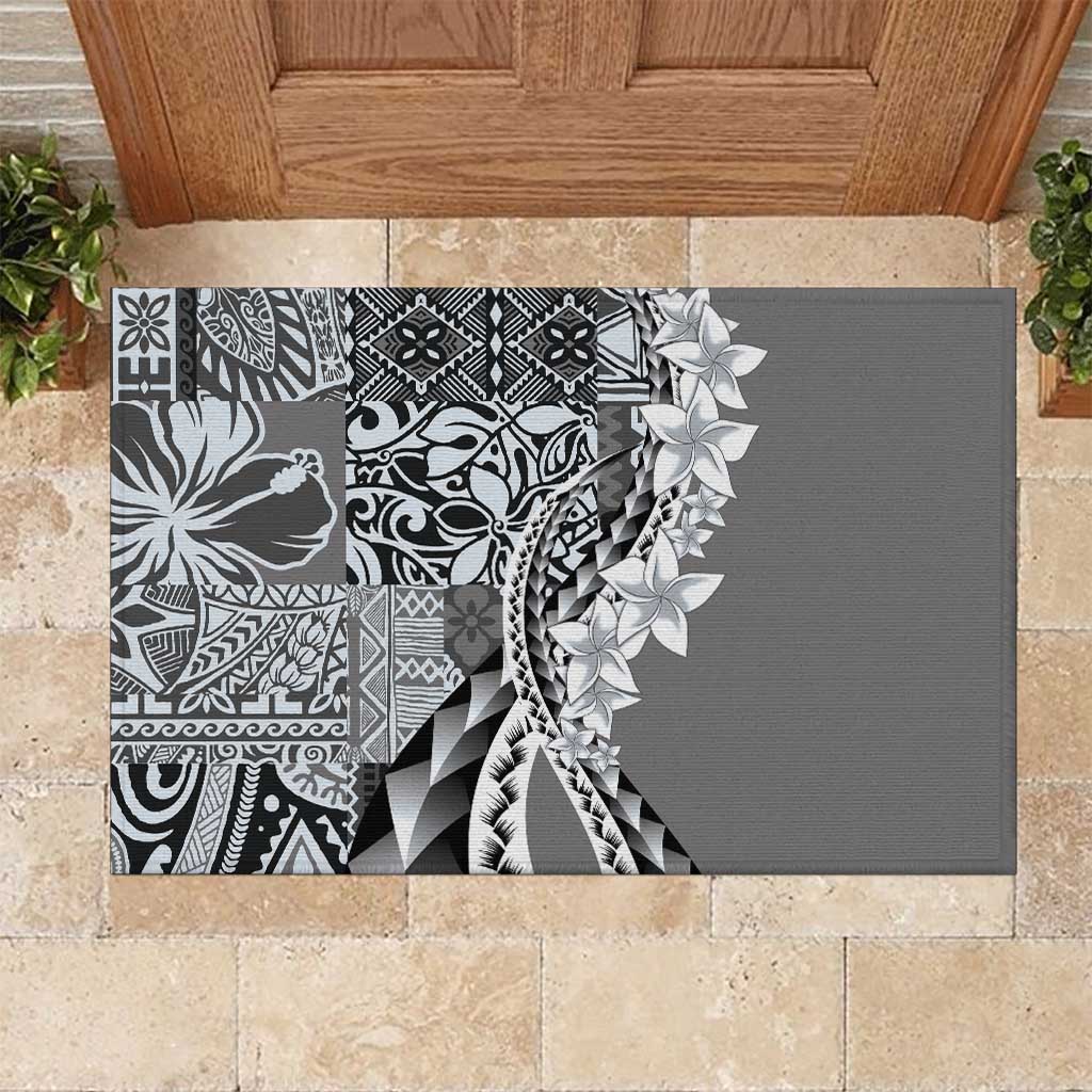 Aloha Vintage Plumeria Hawaiian Tapa Pattern Rubber Doormat Gray Hawaiian Tapa Pattern LT9 Gray - Polynesian Pride