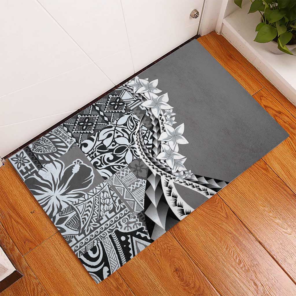 Aloha Vintage Plumeria Hawaiian Tapa Pattern Rubber Doormat Gray Hawaiian Tapa Pattern LT9 - Polynesian Pride