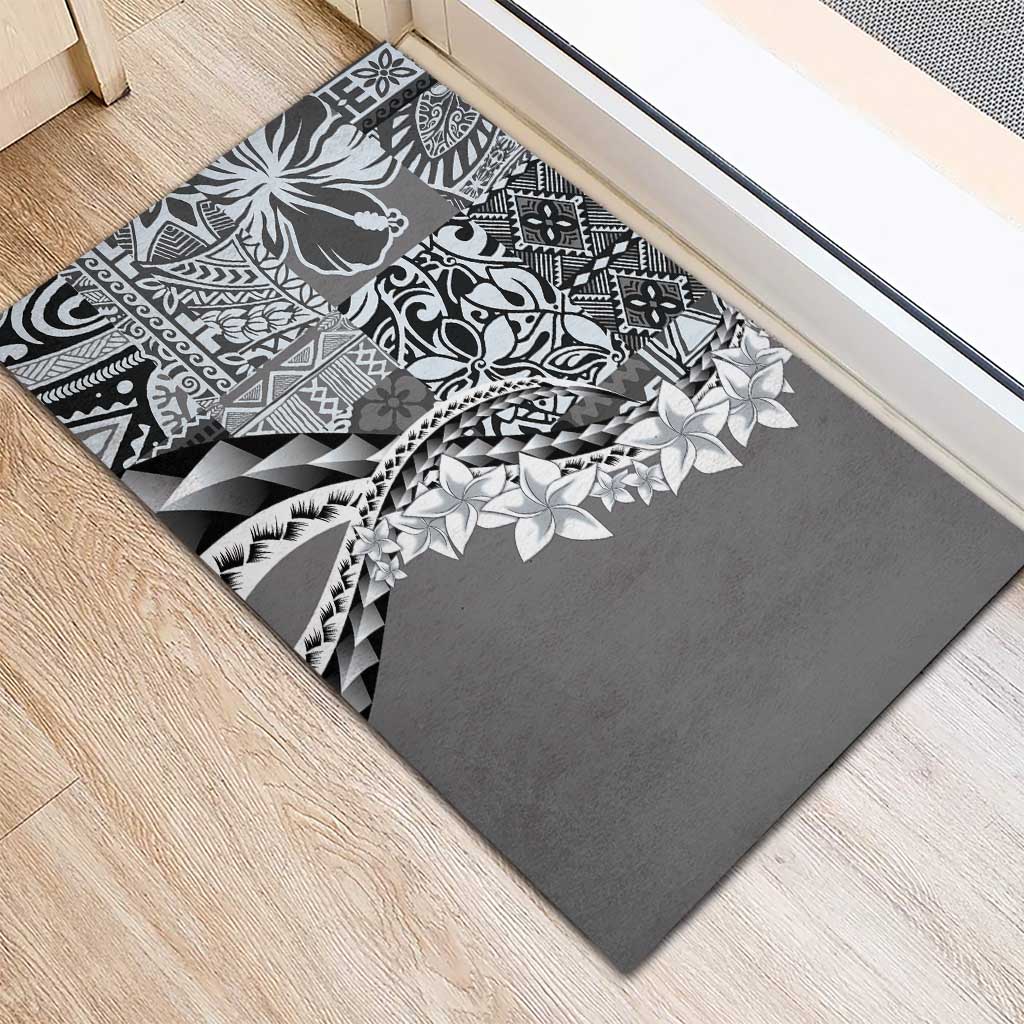 Aloha Vintage Plumeria Hawaiian Tapa Pattern Rubber Doormat Gray Hawaiian Tapa Pattern LT9 - Polynesian Pride