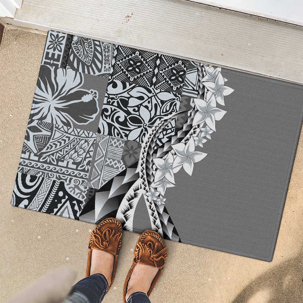 Aloha Vintage Plumeria Hawaiian Tapa Pattern Rubber Doormat Gray Hawaiian Tapa Pattern LT9 - Polynesian Pride