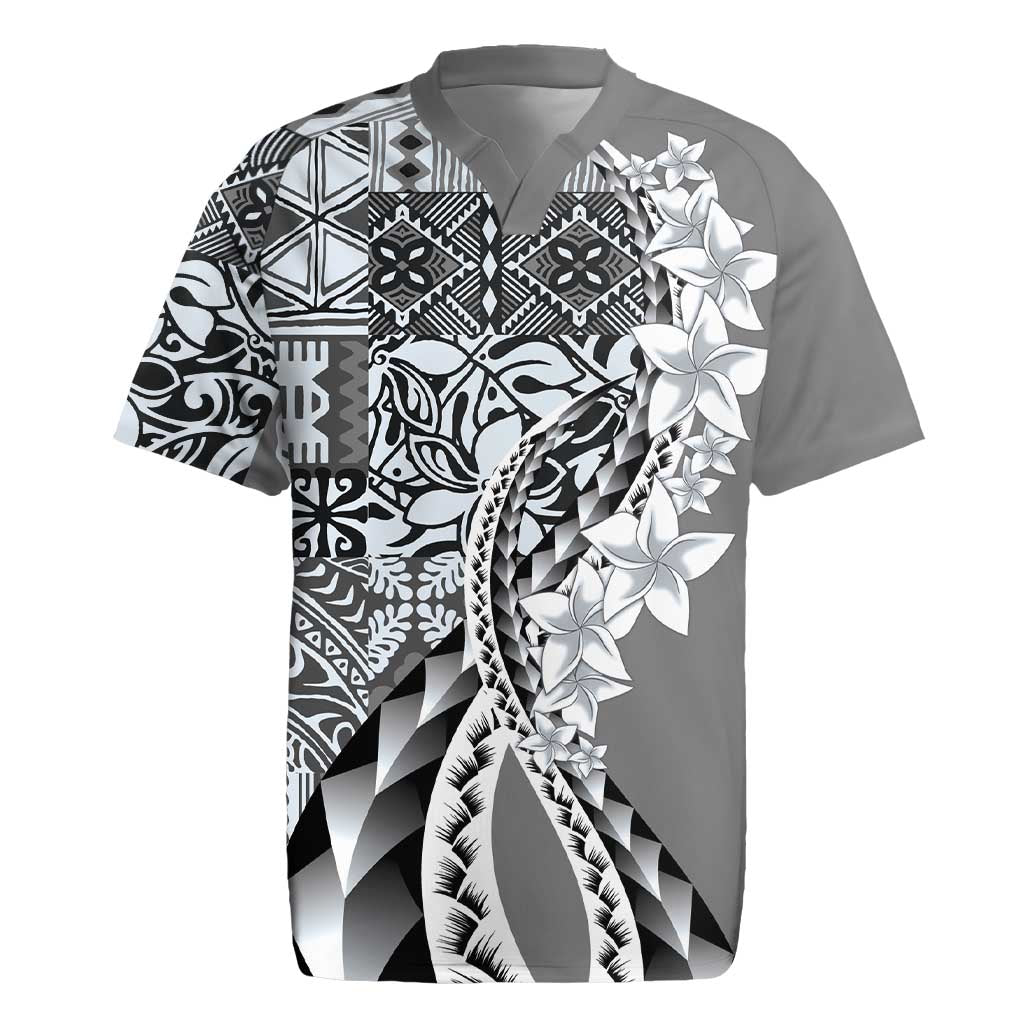 Aloha Vintage Plumeria Hawaiian Tapa Pattern Rugby Jersey Gray Hawaiian Tapa Pattern LT9 Gray - Polynesian Pride