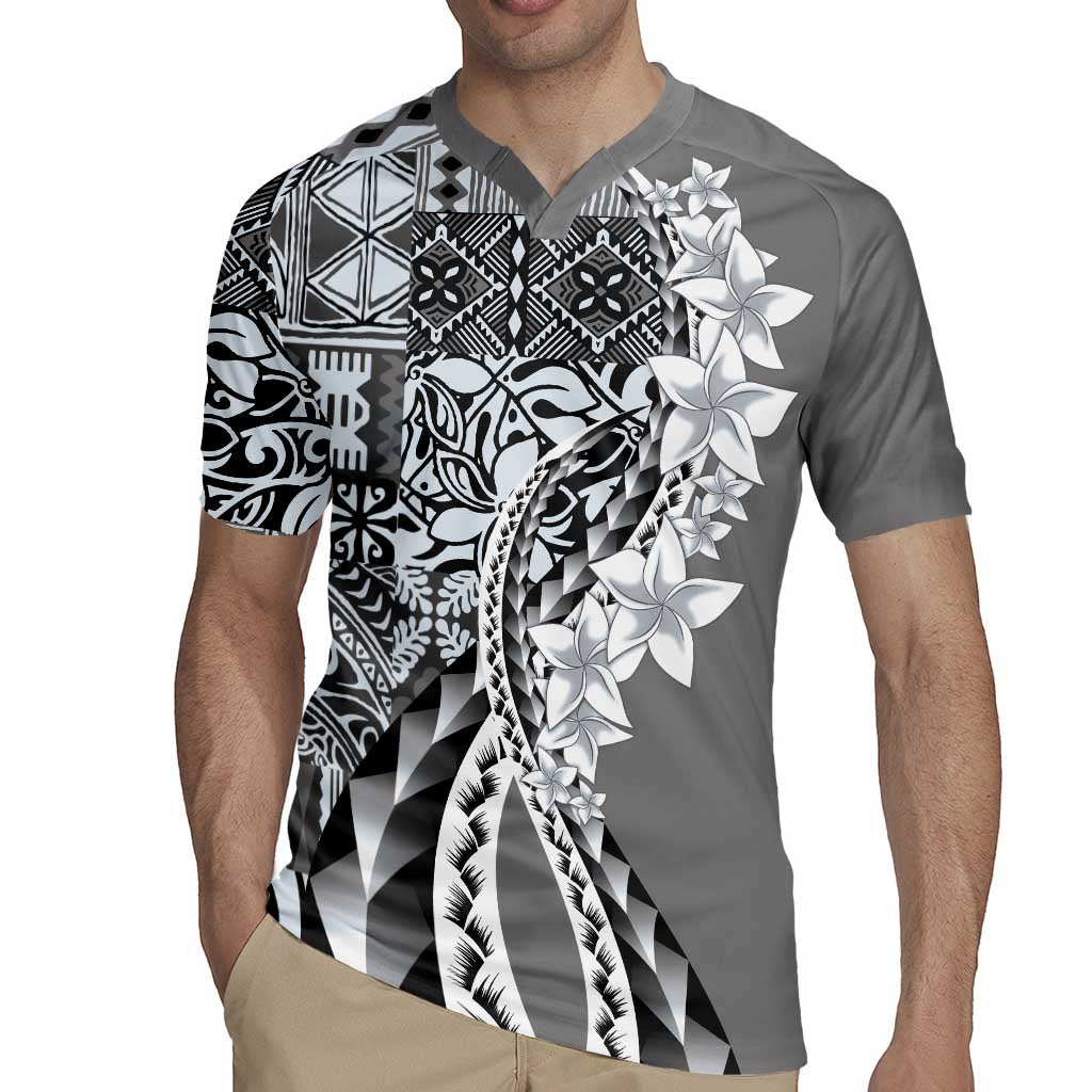 Aloha Vintage Plumeria Hawaiian Tapa Pattern Rugby Jersey Gray Hawaiian Tapa Pattern LT9 - Polynesian Pride