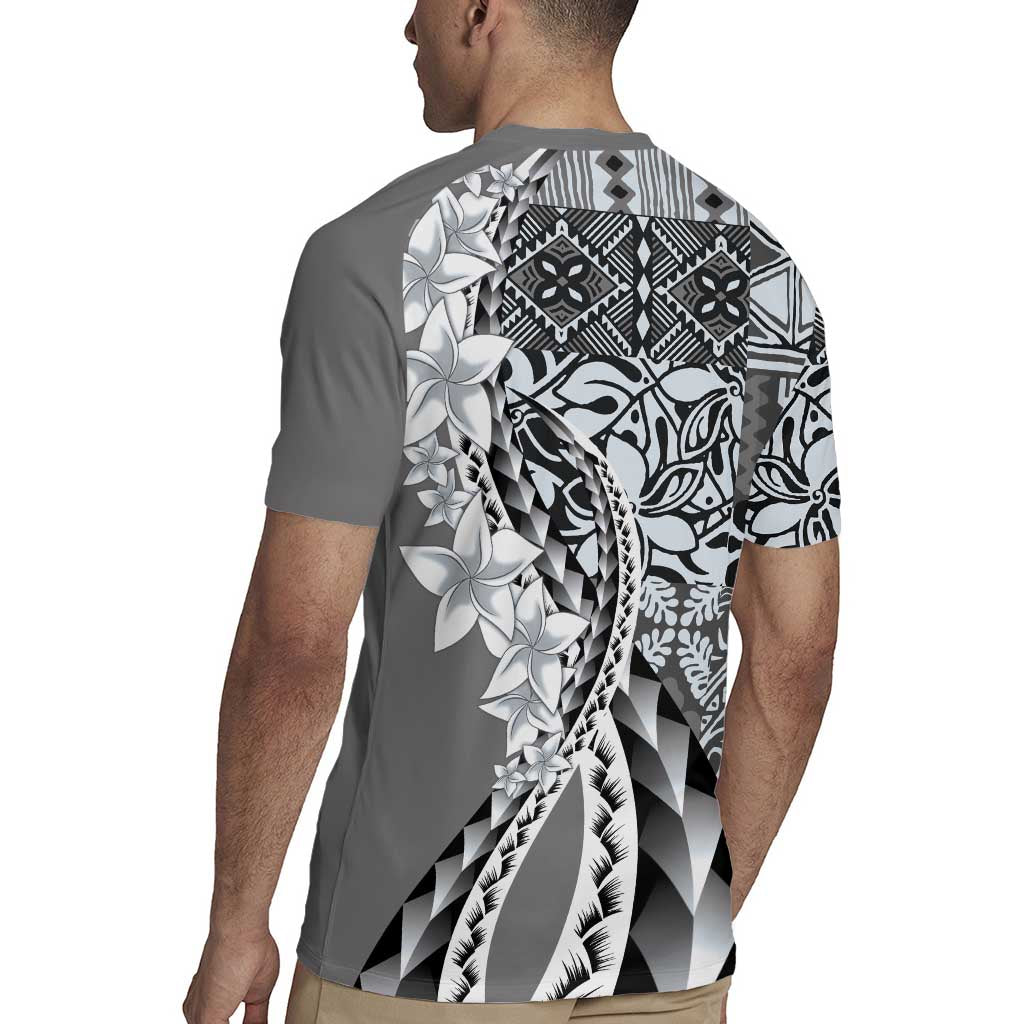 Aloha Vintage Plumeria Hawaiian Tapa Pattern Rugby Jersey Gray Hawaiian Tapa Pattern LT9 - Polynesian Pride