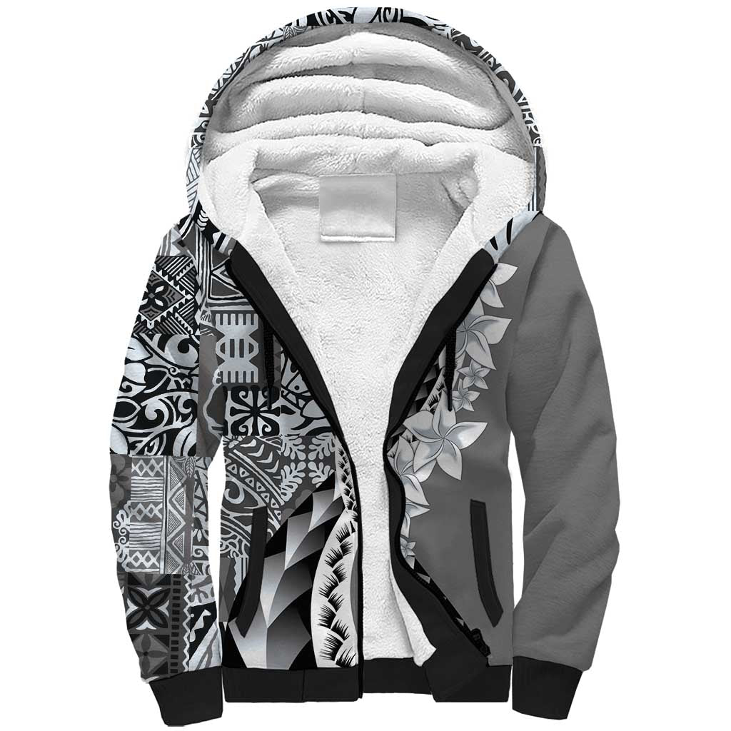 Aloha Vintage Plumeria Hawaiian Tapa Pattern Sherpa Hoodie Gray Hawaiian Tapa Pattern LT9 Unisex Gray - Polynesian Pride