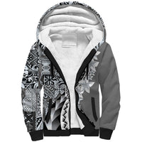 Aloha Vintage Plumeria Hawaiian Tapa Pattern Sherpa Hoodie Gray Hawaiian Tapa Pattern LT9 Unisex Gray - Polynesian Pride