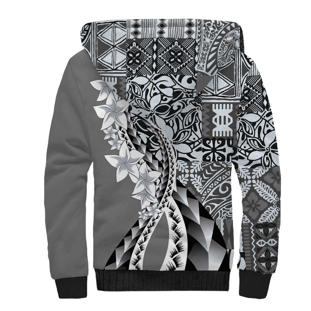 Aloha Vintage Plumeria Hawaiian Tapa Pattern Sherpa Hoodie Gray Hawaiian Tapa Pattern LT9 - Polynesian Pride