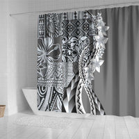 Aloha Vintage Plumeria Hawaiian Tapa Pattern Shower Curtain Gray Hawaiian Tapa Pattern - Polynesian Pride