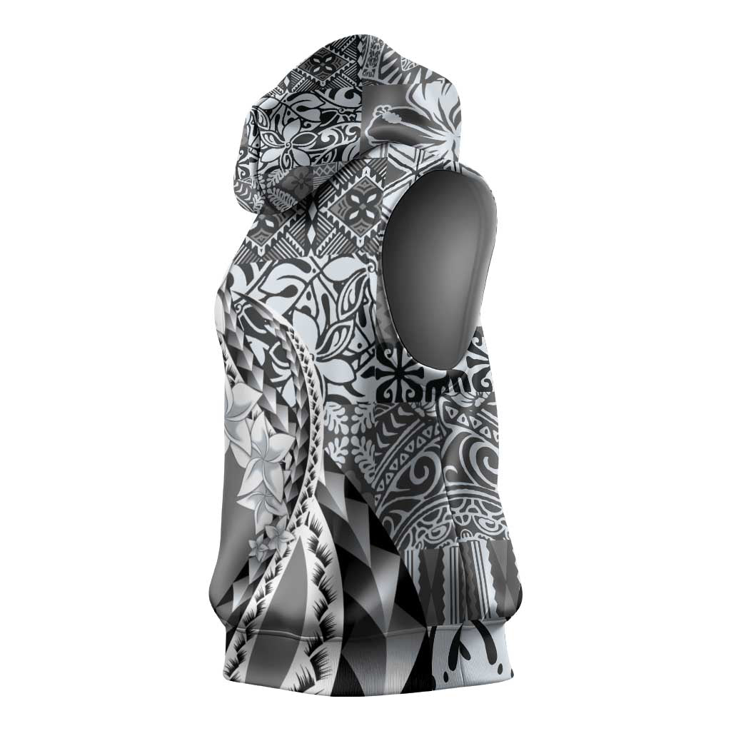 Aloha Vintage Plumeria Hawaiian Tapa Pattern Sleeveless Hoodie Gray Hawaiian Tapa Pattern LT9 - Polynesian Pride