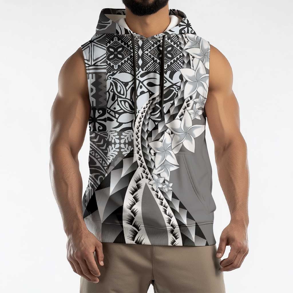 Aloha Vintage Plumeria Hawaiian Tapa Pattern Sleeveless Hoodie Gray Hawaiian Tapa Pattern LT9 - Polynesian Pride