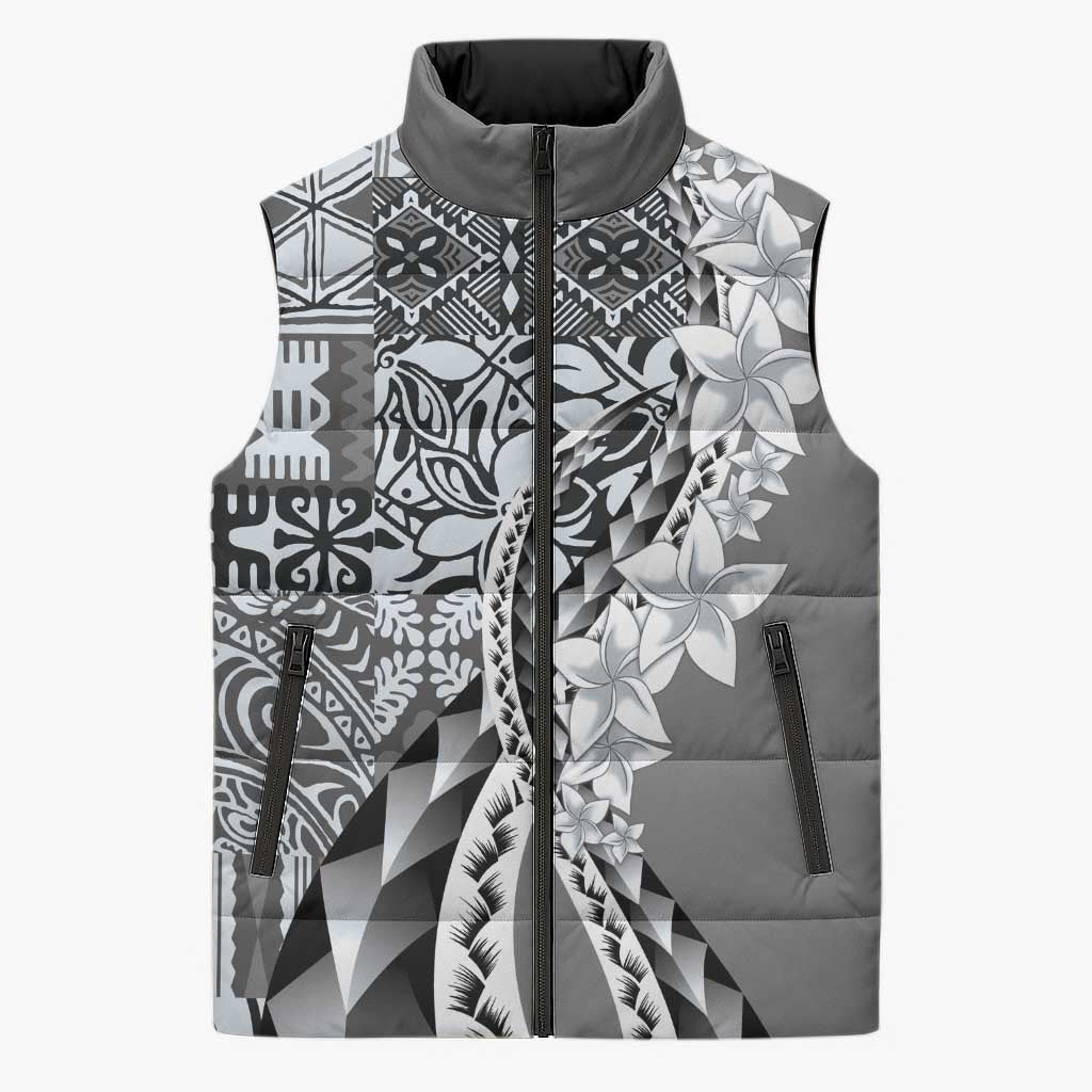 Aloha Vintage Plumeria Hawaiian Tapa Pattern Sleeveless Puffer Jacket Gray Hawaiian Tapa Pattern LT9 Unisex Gray - Polynesian Pride