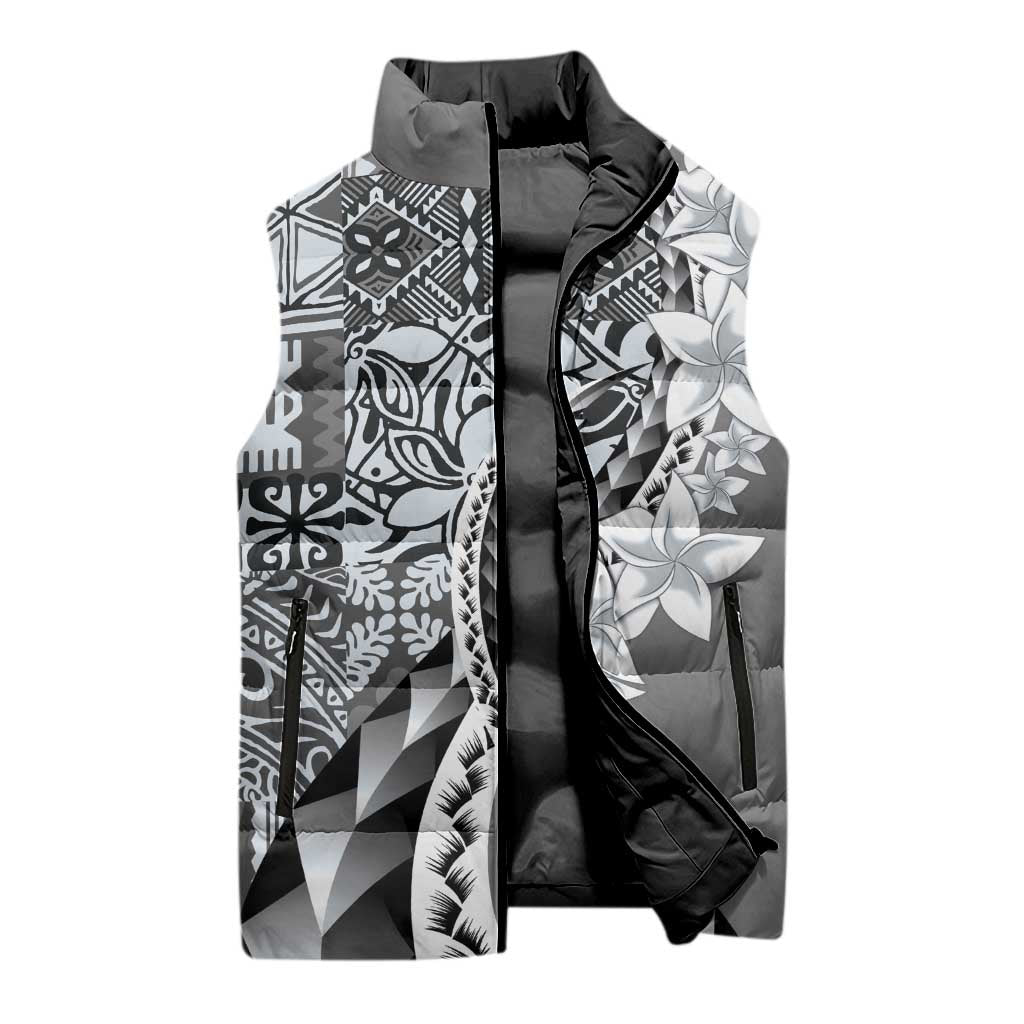 Aloha Vintage Plumeria Hawaiian Tapa Pattern Sleeveless Puffer Jacket Gray Hawaiian Tapa Pattern LT9 - Polynesian Pride
