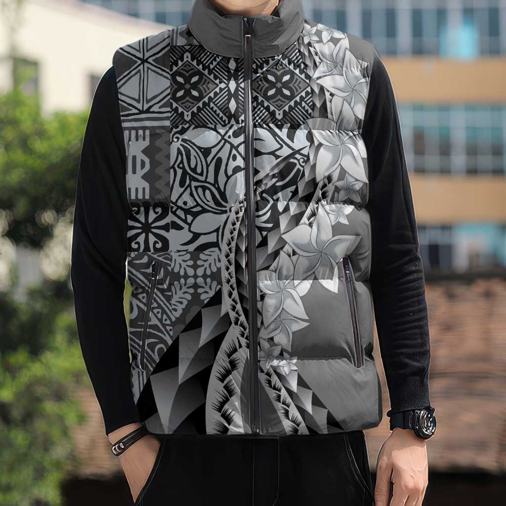 Aloha Vintage Plumeria Hawaiian Tapa Pattern Sleeveless Puffer Jacket Gray Hawaiian Tapa Pattern LT9 - Polynesian Pride