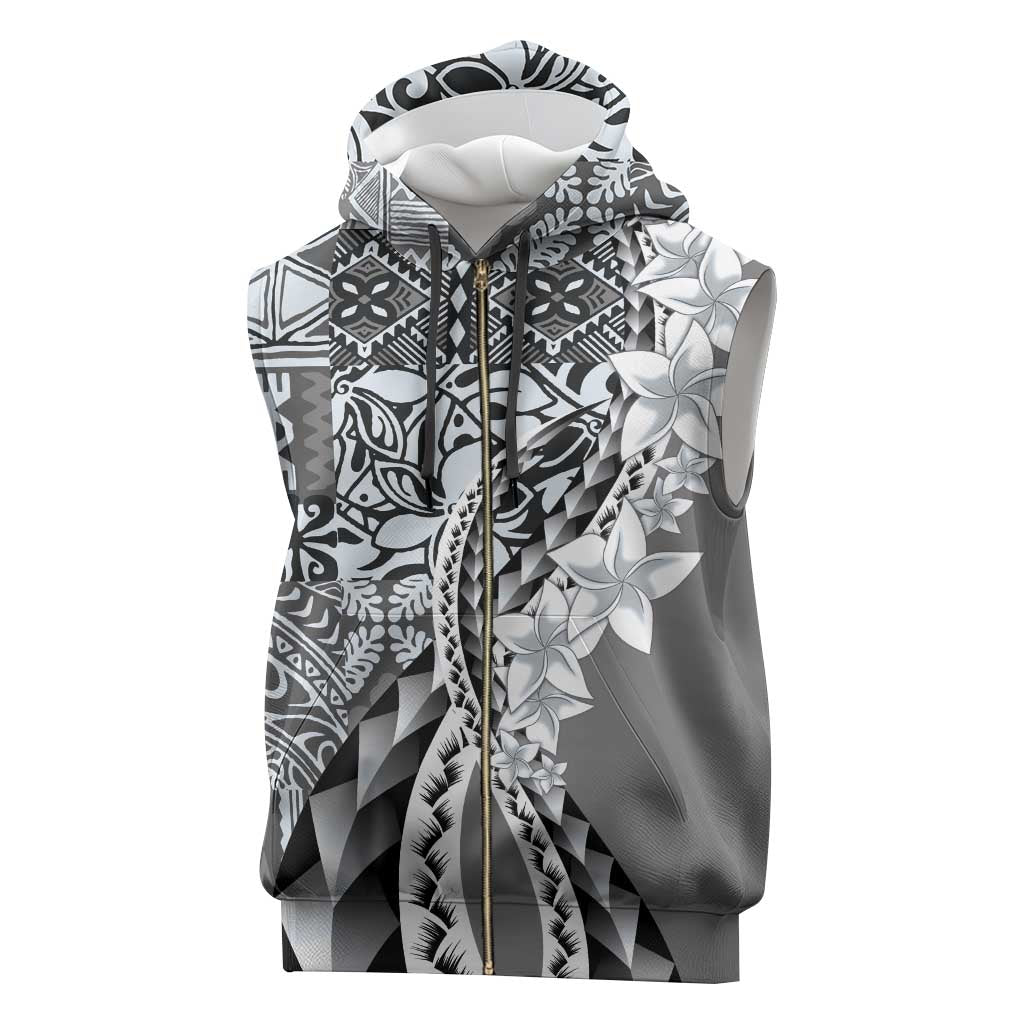 Aloha Vintage Plumeria Hawaiian Tapa Pattern Sleeveless Zip Hoodie Gray Hawaiian Tapa Pattern - Polynesian Pride