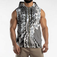 Aloha Vintage Plumeria Hawaiian Tapa Pattern Sleeveless Zip Hoodie Gray Hawaiian Tapa Pattern - Polynesian Pride