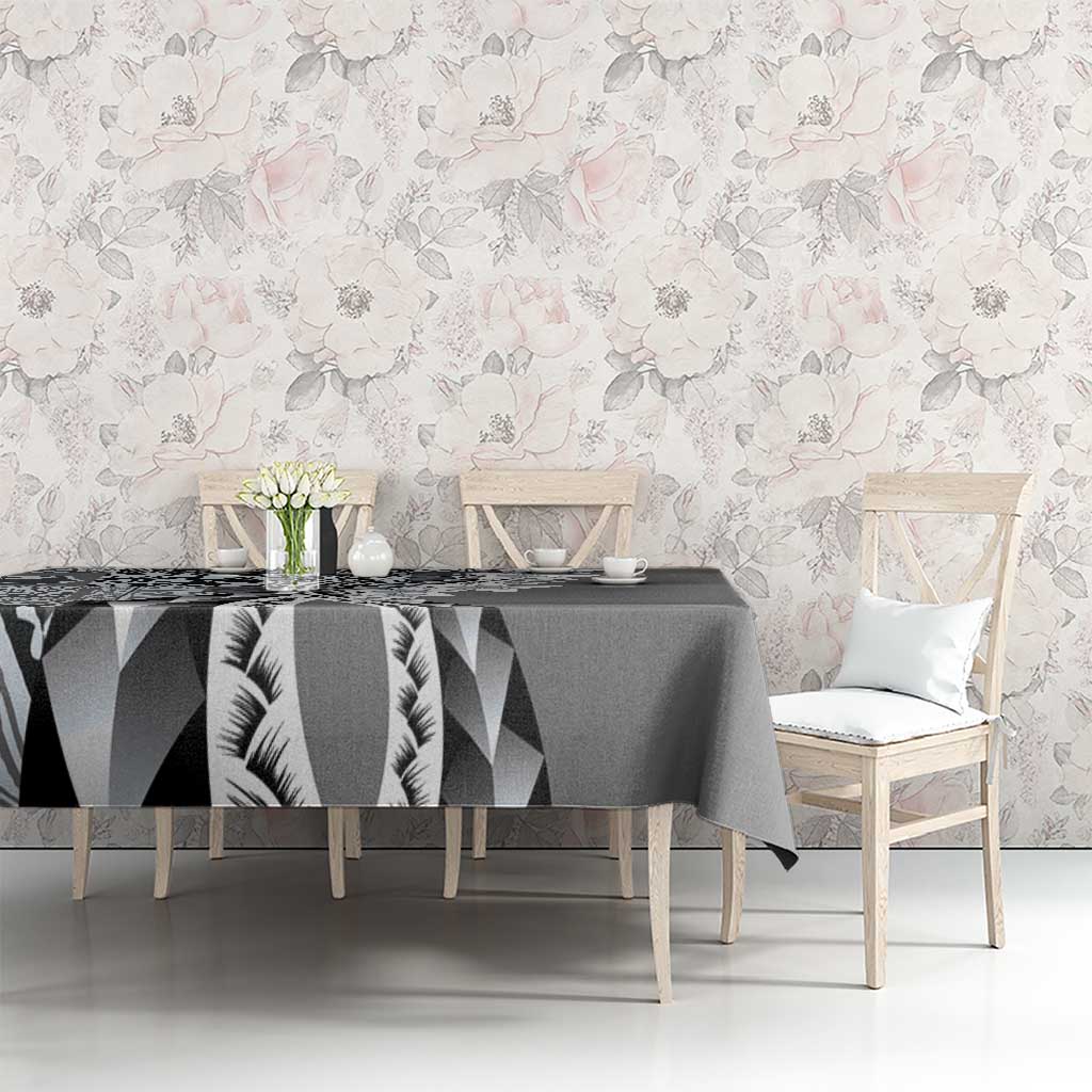 Aloha Vintage Plumeria Hawaiian Tapa Pattern Tablecloth Gray Hawaiian Tapa Pattern - Polynesian Pride