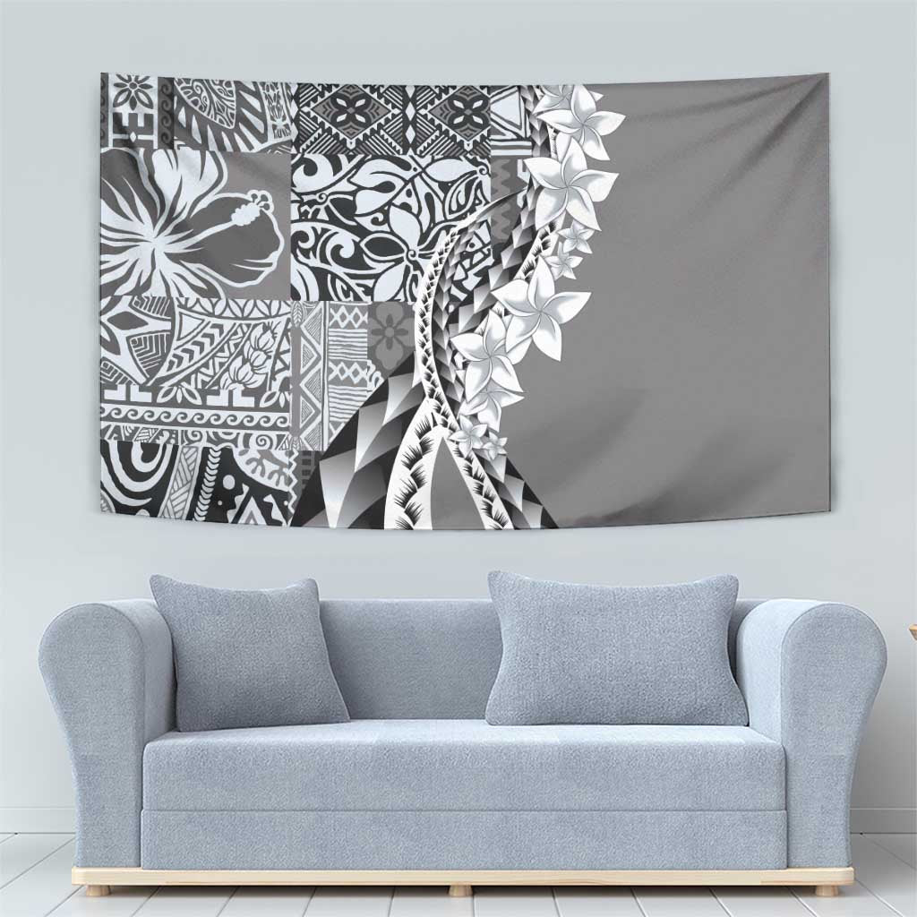Aloha Vintage Plumeria Hawaiian Tapa Pattern Tapestry Gray Hawaiian Tapa Pattern - Polynesian Pride