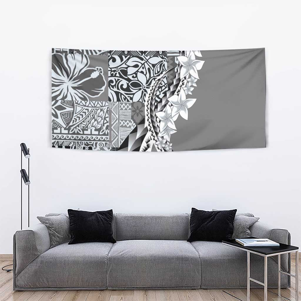 Aloha Vintage Plumeria Hawaiian Tapa Pattern Tapestry Gray Hawaiian Tapa Pattern - Polynesian Pride