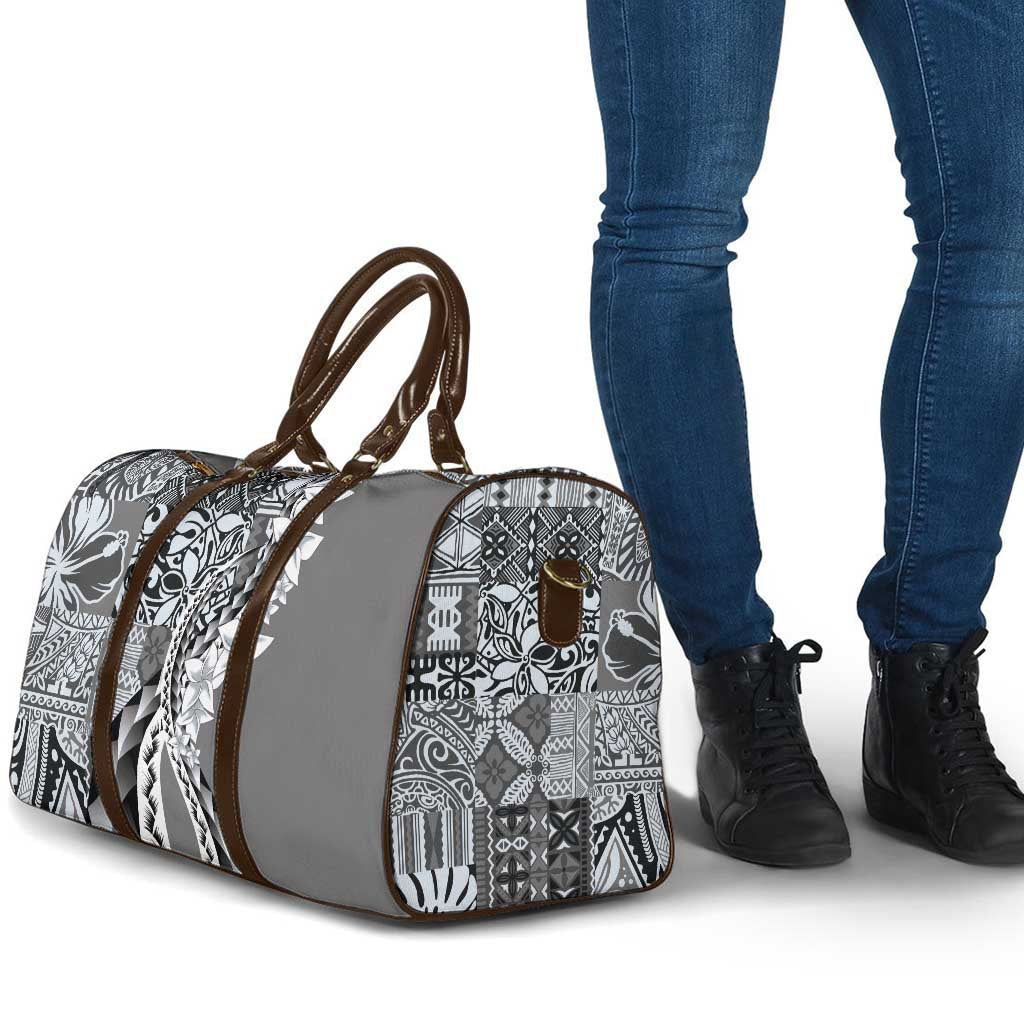 Aloha Vintage Plumeria Hawaiian Tapa Pattern Travel Bag Gray Hawaiian Tapa Pattern - Polynesian Pride