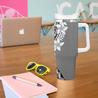 Aloha Vintage Plumeria Hawaiian Tapa Pattern Tumbler With Handle Gray Hawaiian Tapa Pattern - Polynesian Pride