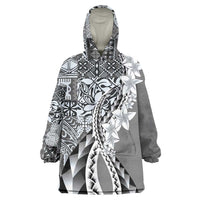 Aloha Vintage Plumeria Hawaiian Tapa Pattern Wearable Blanket Hoodie Gray Hawaiian Tapa Pattern LT9 One Size Gray - Polynesian Pride