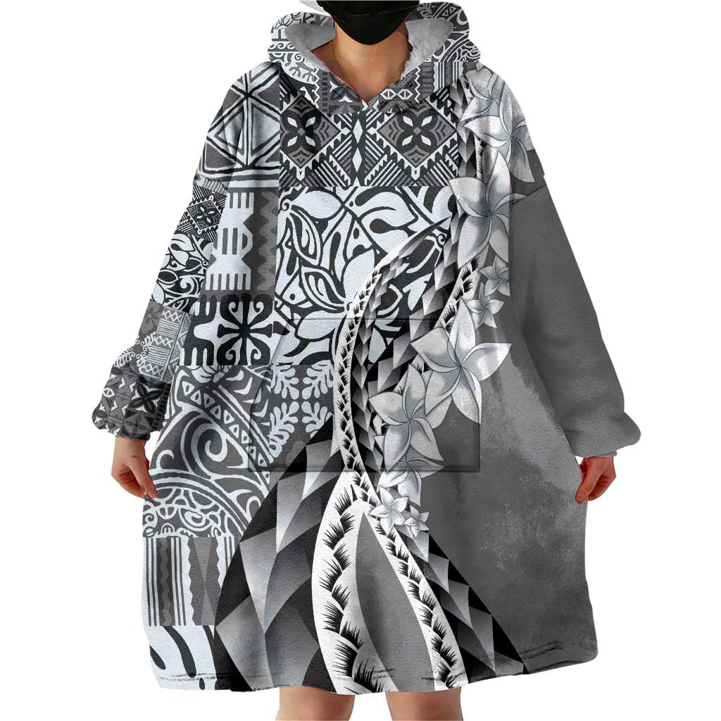 Aloha Vintage Plumeria Hawaiian Tapa Pattern Wearable Blanket Hoodie Gray Hawaiian Tapa Pattern LT9 - Polynesian Pride