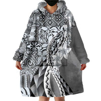 Aloha Vintage Plumeria Hawaiian Tapa Pattern Wearable Blanket Hoodie Gray Hawaiian Tapa Pattern LT9 - Polynesian Pride