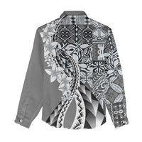 Aloha Vintage Plumeria Hawaiian Tapa Pattern Women Casual Shirt Gray Hawaiian Tapa Pattern - Polynesian Pride