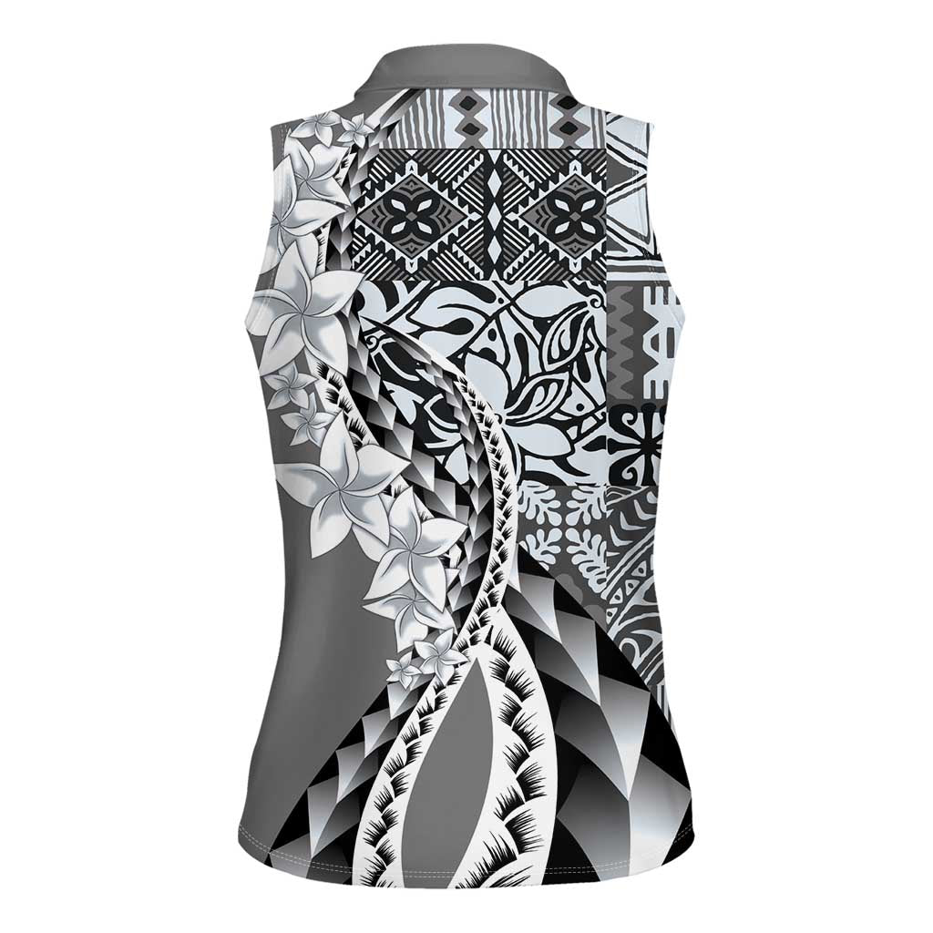 Aloha Vintage Plumeria Hawaiian Tapa Pattern Women Sleeveless Polo Shirt Gray Hawaiian Tapa Pattern - Polynesian Pride