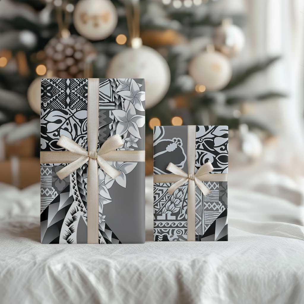 Aloha Vintage Plumeria Hawaiian Tapa Pattern Wrapping Paper Gray Hawaiian Tapa Pattern - Polynesian Pride