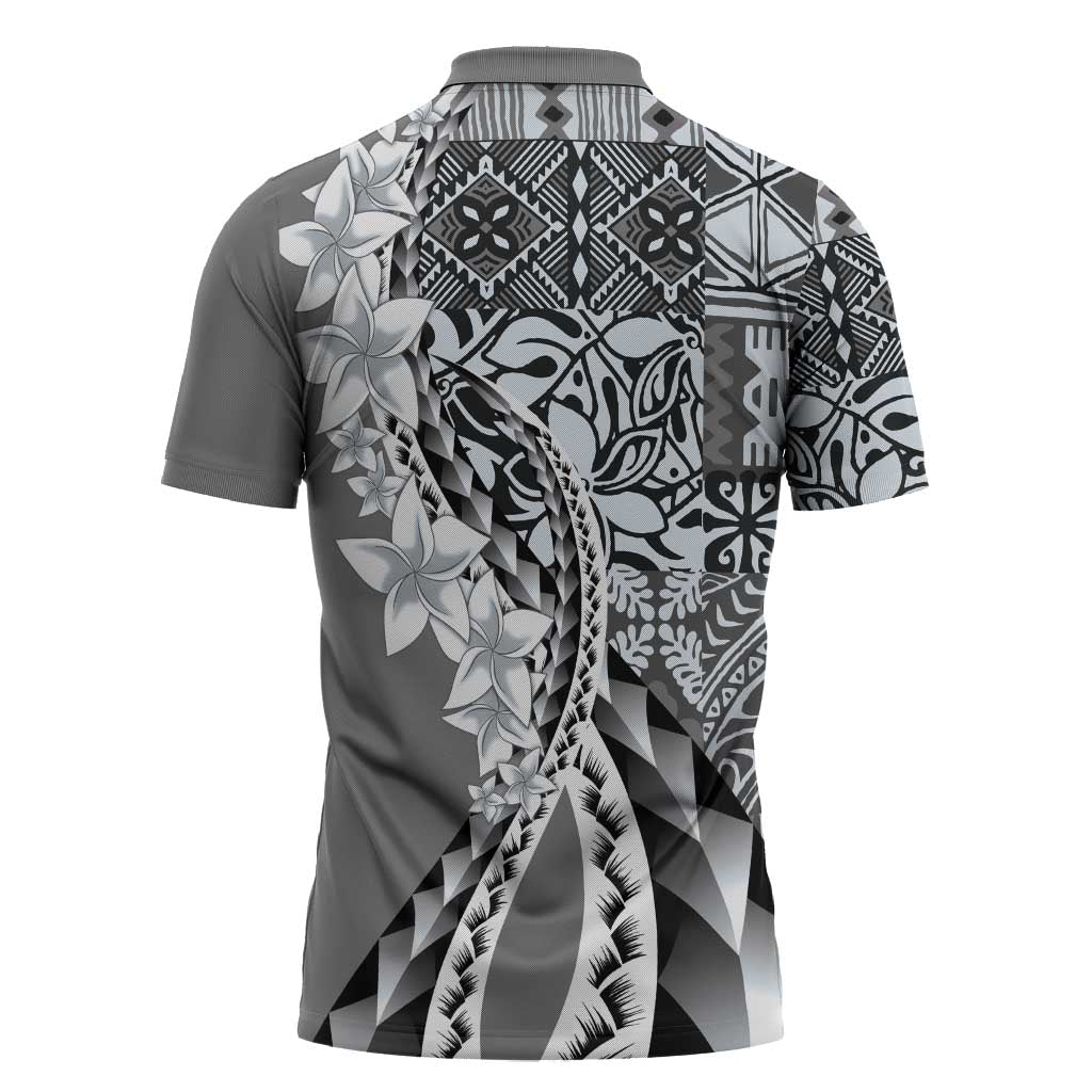 Aloha Vintage Plumeria Hawaiian Tapa Pattern Zipper Polo Shirt Gray Hawaiian Tapa Pattern - Polynesian Pride