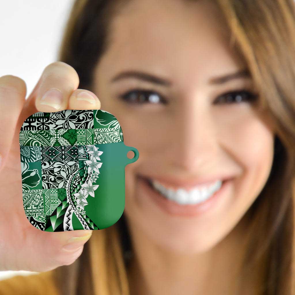 Aloha Vintage Plumeria Hawaiian Tapa Pattern AirPods Case Green Hawaiian Tapa Pattern LT9 - Polynesian Pride